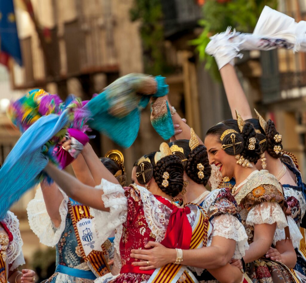 Spanish Women Celebrating in Traditional Attire Women in Spain dressed in Traditional Attire - Celebrating